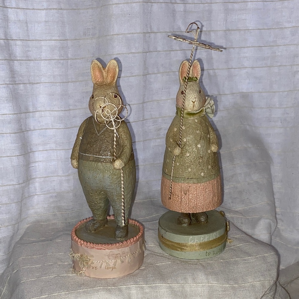 Amscan pair Sir Mayfair Bunny Figurine with Green and Pink Accents